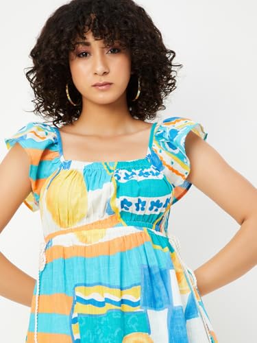 Max Kalki x Max Women Printed Tie-Up Waist A-line Dress(Multicolour_S)