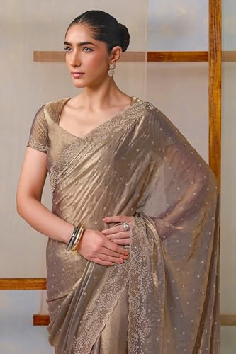 Soch Womens Light Olive Fendy Organza Embellished Saree