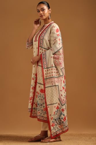 Soch Womens Cream Mul Chanderi Floral Salwar Suit With Hand Embroidery and Bead Details