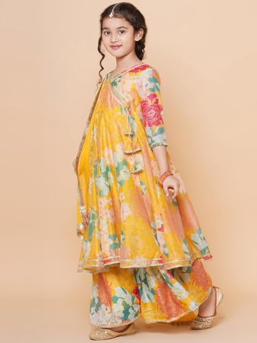 Bitiya By Bhama Girls Yellow Multi Floral Printed Angrakha Gotta Patti Kurta & Sharara set With Dupatta(TKS136)