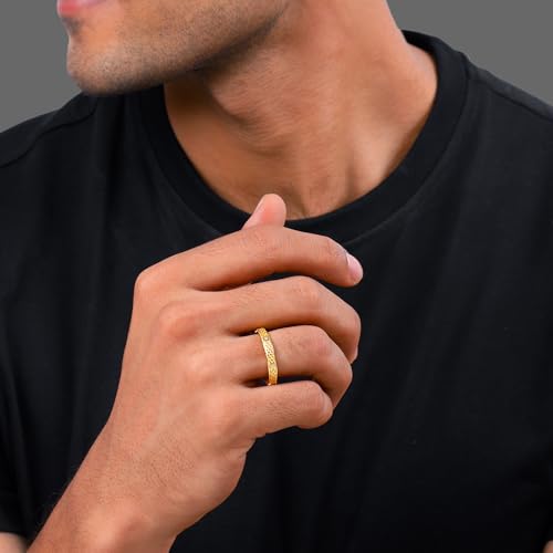 GIVA 925 Silver Golden Elegant Pattern Ring Band For Him, Adjustable | Gifts for Men and Boys | With Certificate of Authenticity and 925 Stamp | 6 Months Warranty