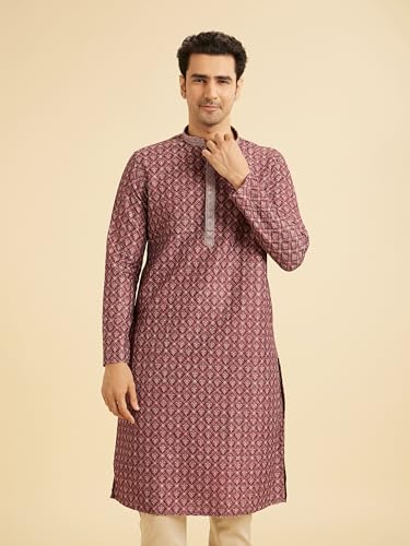 Manyavar Men's Art Silk Printed Kurta Pyjama Set (Rust,XXL)