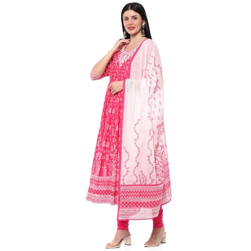 BIBA Women Cotton Anarkali Suit Set (Pink)