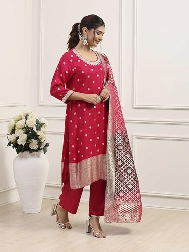 BIBA Women Pink Viscose Rayon Straight Suit Set_42