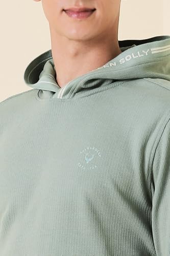 Men Green Hooded Neck Full Sleeves Casual Sweatshirt