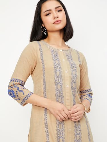 Max Women's Cotton Regular Fit Kurta (PFWWSP25DI_Beige, Medium