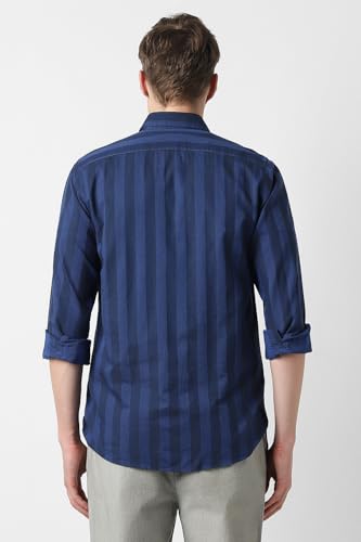 Men Navy Slim Fit Textured Full Sleeves Casual Shirt