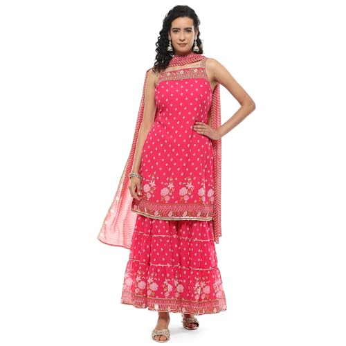 Rangriti Women Polyester Printed Straight Suit Set (FESTIVE19358SS24PNK_Pink