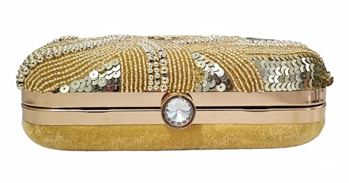 DUCHESS Women's Girl's Pearl Beaded Golden Box Clutch for Wedding
