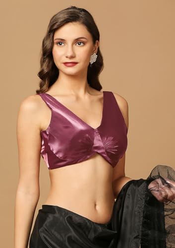 SALWAR STUDIO Women's Maroon Ruched Saree Blouse-RI-0028-MRON-40