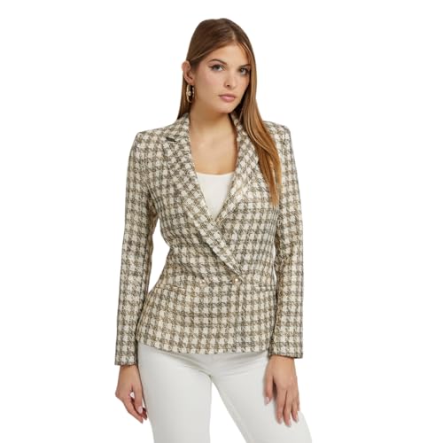 GUESS Women Multi-Color Checked Lapel Collar Full Sleeves Double Breasted Blazer