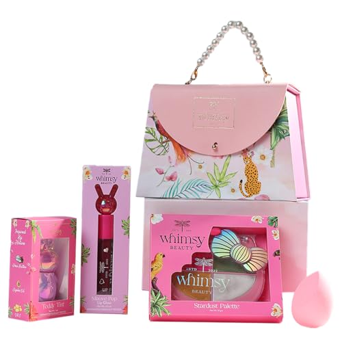 Whimsy Beauty Blush & Glow Beauty Kit | Safe Beauty Set for Girls & Teens | Eye Shadow Palette, Lip Tint & Lip Gloss | Pack of 4