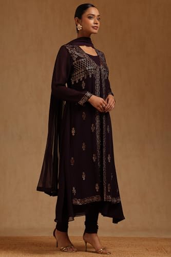 Soch Womens Wine Georgette Solid Suit Set