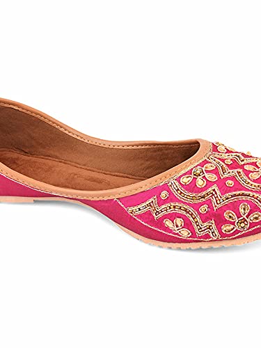 DESI COLOUR Mojari Punjabi Jutti for Women Ethnic Footwear- Hand Embroidered (Pink, Numeric_3)