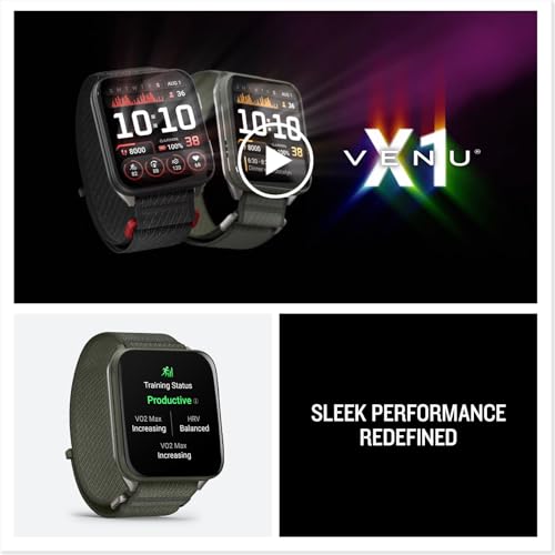 Garmin® Venu® X1, Thin and Lightweight GPS Smartwatch, AMOLED Display, Advanced Health and Fitness Features, Moss with Titanium Caseback and Moss ComfortFit Nylon Band