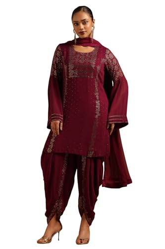 Soch Womens Magenta Georgette Embellished Salwar Suit With Stone Work