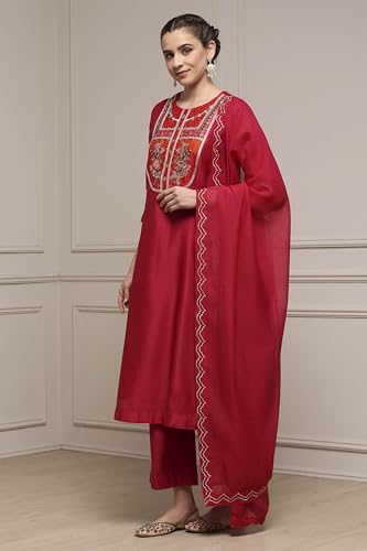 Biba Women's Chanderi Silk Kurta Set (SKDDBRI30805AW25PNK_Pink
