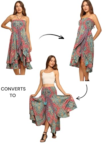 KE KANHA EXPORTS Convertible Dress|Boho Dress for Women|Beach Wear |Border Print 3 Way Tube Halter Skirt Style|Multicolor|Easily fits S-M-L|Bust 28-46 Inches Length 38 Inches