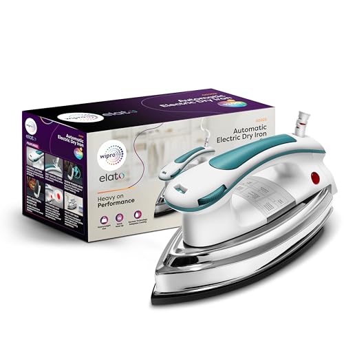 Wipro Elato GD203 1200 Watt Heavyweight Dry Iron, Quick Heat Up, Anti Bacterial German Weilburger Dual Coated Soleplate,5 Modes, Dry Iron Press,Wrinkle Free Clothes in One Shot, 2 Year Warranty,Blue