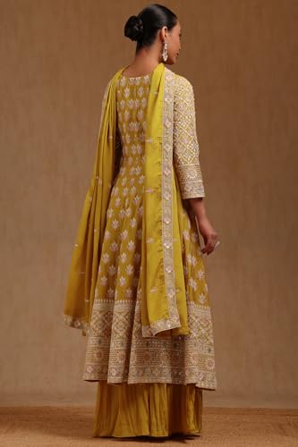 Soch Womens Mustard Chinon Embroidered Suit Set With Sequins