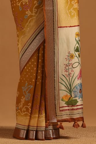 Soch Womens Gold Poly Viscose Bandhani Saree