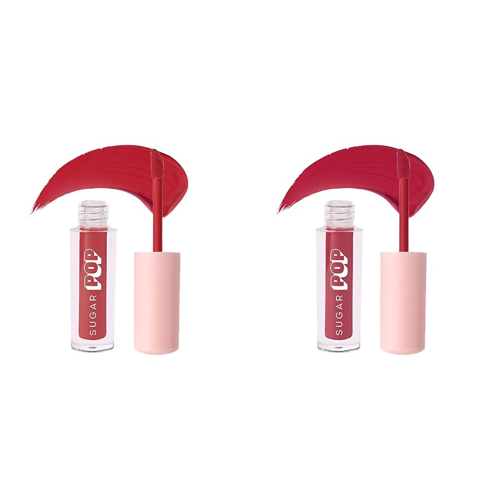 SUGAR POP Matte Lipcolour - 07 Wine (Berry Red) – 1.6 ml - Lasts Up to 8 hours l Red Lipstick & SUGAR POP Matte Lipcolour - 14 Brick (Red with hints of orange) – 1.6 ml l Non-Drying, Smudge Proof