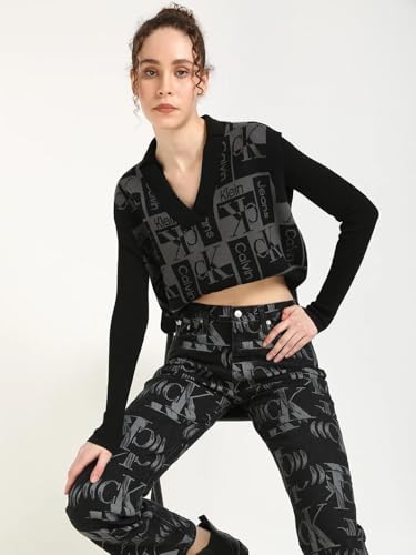 Calvin Klein Jeans Women's Wool V-Neck Pullover Sweater (J222312BEH_Ck Black