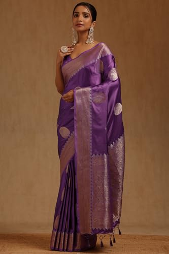 Soch Womens Lavender Satin Zari Woven Saree