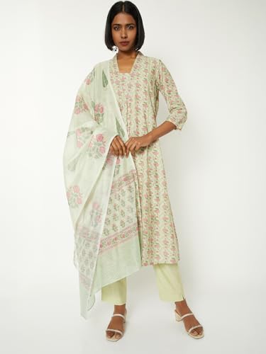 Max Women Floral Print A-line Kurta Set (Green_M)