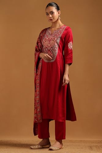 Soch Womens Red Viscose Blend Floral Salwar Suit
