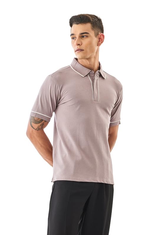 SNITCH Men's Polo T-Shirt | Minimalist Polo Design with Reinforced Shoulder Panels | Cotton Blend Fabric for Breathable & Stretchable Comfort | Casual Wear Essential | Mauve