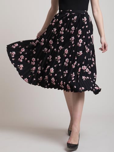 FableStreet Women Formal Skirt | Elegant A-Line Fit Knife Pleated Midi Design with Side Zip Closure | Smooth Texture & Classic Style for Office & Elevated Occasions Black