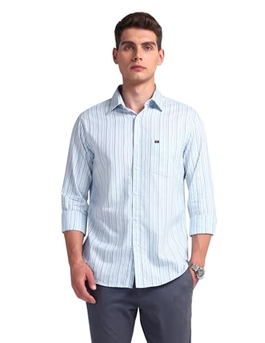 AD by Arvind Blue Vertical Striped Cotton Shirt