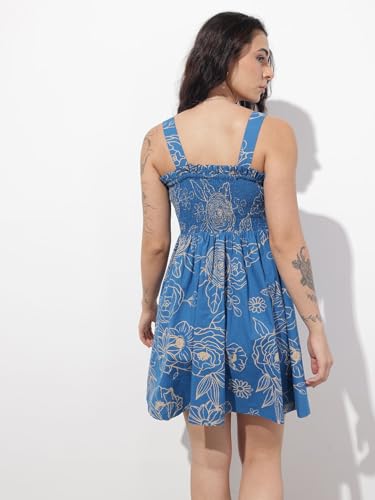 Divena Blue Shoulder Strap Poplin Cotton Mini Dress-DK2315
