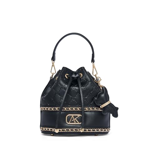 Akiki London Women's Hanwell 21 Small Bucket Bag|comes with a Dog Charm|Metal Finish|Stylish Ladies Purse|Party Handbag for Women