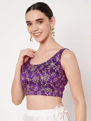 studio rasa Women's Chroma Floral Block Printed Blouse for Festive Wedding Party (TPWC62549S_Purple_Small)
