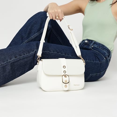 BuckleUp White Sling | Faux-Leather Women’s bag | Sling with Croco-Textured Flap & Buckle Closure