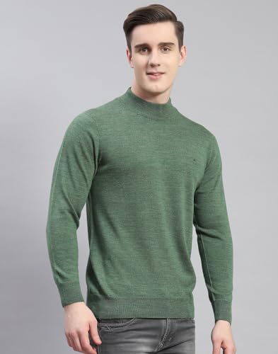 Monte Carlo Mens Green Solid Turtle Neck Full Sleeve Wool Casual Sweater | Warm Woolen Pullover for Men | Soft Comfortable Knitted Winter Wear Sweater for Men's