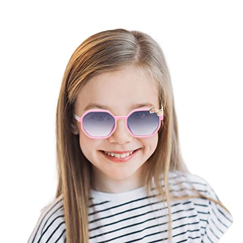 SPIKY Girl's Hexagon Polarized Sunglass With Protective Case Pink Frame, Black Lens, Free Size - (Pack of 1)