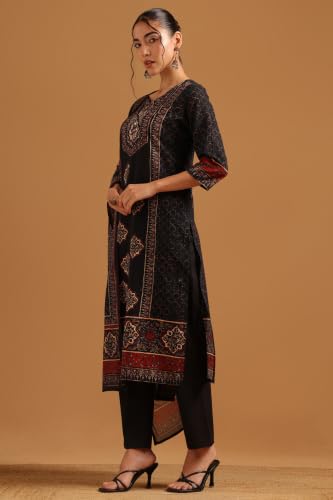 Soch Womens Black Cotton Printed Ethnic Motifs Digital Print Salwar Suit