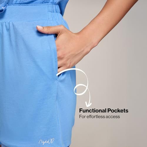 NYKD (NYS912 Soft Cotton Modal Shorts for Women | Relaxed Fit with Non Slip Elasticated Waistband, Adjustable Drawcord & 2 Side Pockets | Ideal for Night, Lounge Blue