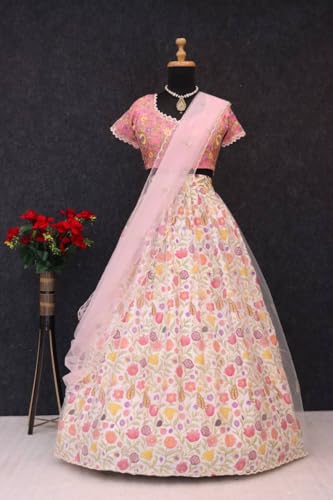 RANGOLI ART Lehenga Choli For Womens Pure Chinon Silk Fabric With Beautiful Embroidey Work Chaniya choli wedding-letest-fashion Light Colour