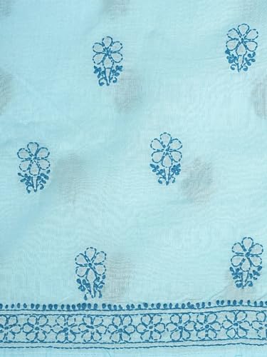 Ada Hand Embroidered Lucknowi Chikankari Unstitched Cotton Dress Material Suit Piece with Dupatta for Women 01A868001 Sky Blue