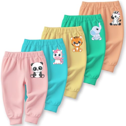 minicult Cotton Pajama Pants with Bright Colors and Fun All Over Prints for Boys & Girls (Pink 2)(Pack of 5)(12-18 Months)