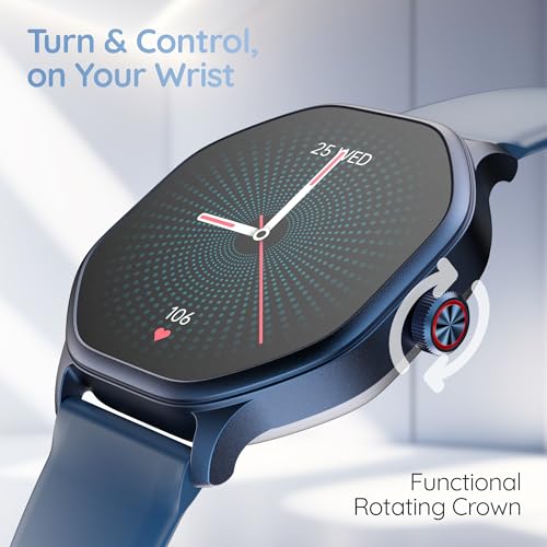 Pebble Hive Octa Display Smartwatch | BT Calling | Functional Rotating Crown | Multi Sports Modes | Sleep Monitoring | Health Suite | Customizable Watch Faces | in-Built Games & World Clock - Blue