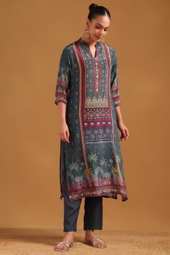 Soch Womens Grey Viscose Botanical Salwar Suit With Bead