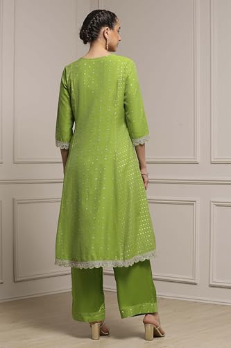 Biba Women's Cotton Kurta Set (SKDVRNSI30720AW25LIM_Lime Green