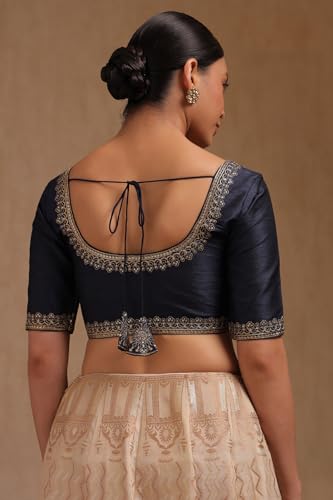 Soch Womens Navy Blue Tussar Solid Padded Blouse with Sequins