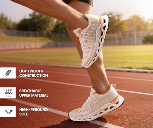 LOUIS STITCH Men’s Cosmic Yellow Lightweight Knitted Athleisure Sport Shoes | Casual Lace-Up Sneaker and Athleisure Wear | Perfect for Casual, Gym & Travel Wear | LS-AT-RFKN | UK-8