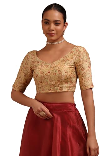 Soch Womens Cream Tussar Floral Print Padded Blouse